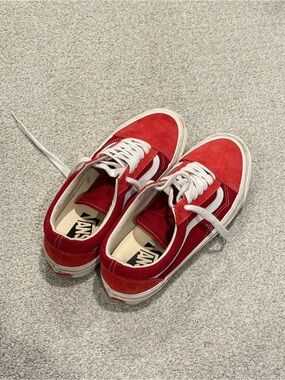 Vans Old Skool Men's Red Suede & Canvas Sneakers with White Stripe
